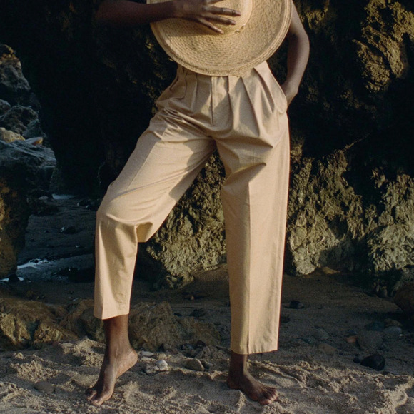 Doen Pants - Doen Women's Grover Pant in Fieldstone Beige Pleated front size 4